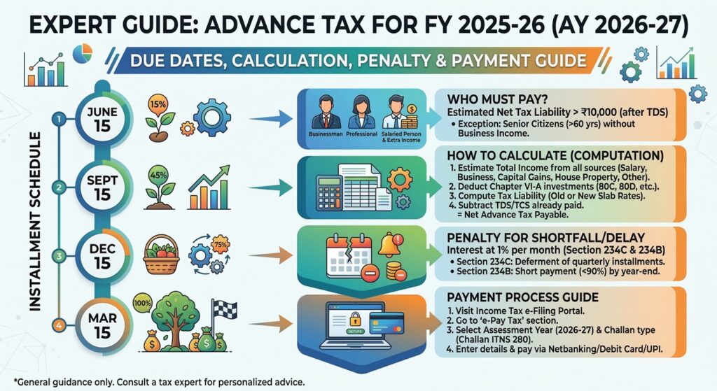 Advance Tax FY 2025-26 AY 2026-27 Due Dates Calculation Penalty